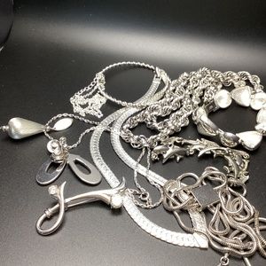 Vintage silver tone jewelry stash